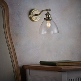 Anson Lighting Pampa Wall light finished in Antique brass plate and clear glass