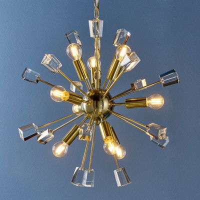 Anson Lighting Parrow Satin Brass and Clear K5 Crystal Glass 9 Light Ceiling Pendant