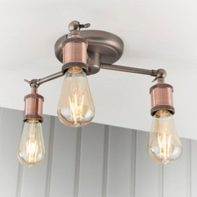 Anson Lighting Portales 3lt Semi Flush light finished in Aged pewter and aged copper plate