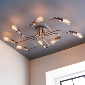 Anson Lighting Portales 8lt Semi Flush light finished in aged copper and aged pewter plate
