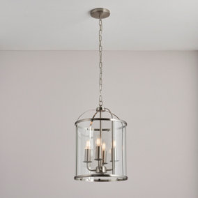 Anson Lighting Powell 4lt Pendant light finished in Satin nickel plate and clear glass