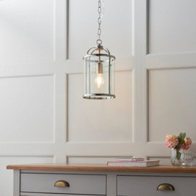 Anson Lighting Powell Pendant light finished in Satin nickel plate and clear glass