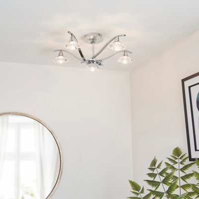 Anson Lighting Rayan Chrome and Clear Crystal 5 Light Semi Flush Ceiling Fitting