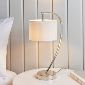 Anson Lighting River Table light finished in Bright nickel plate and vintage white fabric