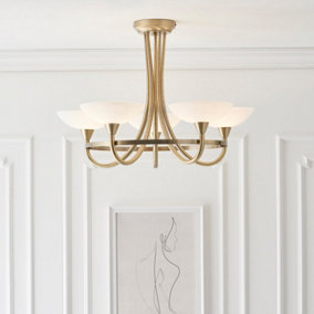 Anson Lighting Rowan Antique Brass and White Glass 3 Light Semi Flush Ceiling Fitting