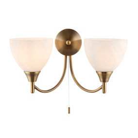 Anson Lighting Royal Antique Brass and Opal Glass 2 Light Wall Light
