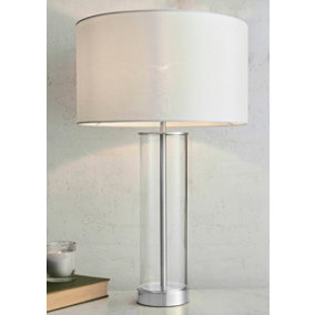 Anson Lighting Seeley Table light finished in Bright nickel plate, clear glass and vintage white fabric