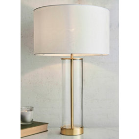 Anson Lighting Seeley Table light finished in Satin brass plate, clear glass and vintage white fabric