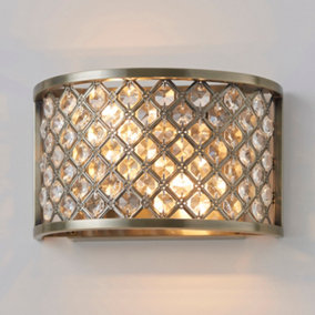Anson Lighting Stockton 2lt Wall light finished in Antique brass plate and clear crystal