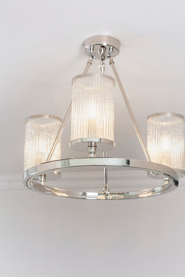 Anson Lighting Tampa 3lt Semi Flush light finished in Bright nickel plate and ribbed bubble glass