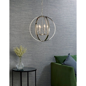 Anson Lighting Torlea 6lt Pendant light finished in Bright nickel plate and clear faceted acrylic