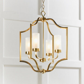Anson Lighting Tucson 4lt Pendant light finished in Satin brass plate and frosted glass