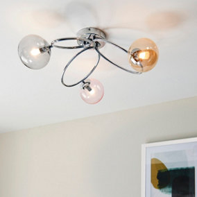 Anson Lighting Utah 3lt Ceiling Light in  Chrome plate with pink, champagne & grey tinted glass