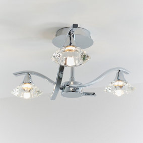 Anson Lighting Worland 3lt Semi Flush light finished in Chrome plate and clear crystal