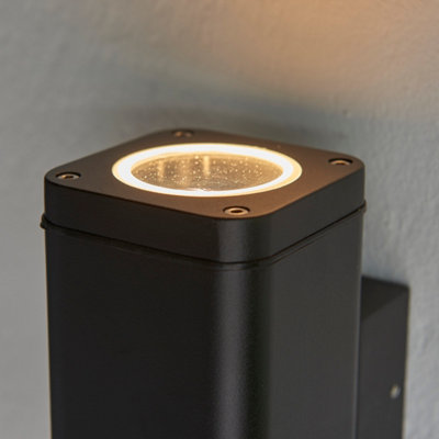 Anson Lighting Yola 2lt outdoor wall light finished in Textured black and clear glass