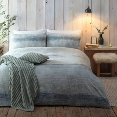 Anson Stripe 100% Brushed Cotton Green Duvet Cover Set