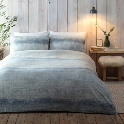 Anson Stripe 100% Brushed Cotton Green Duvet Cover Set
