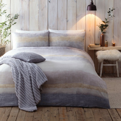 Anson Stripe 100% Brushed Cotton Grey Duvet Cover Set