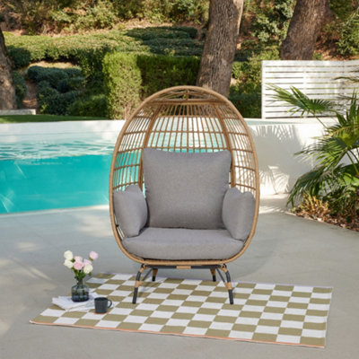 Antalya Egg Chair with Grey Cushions, Natural