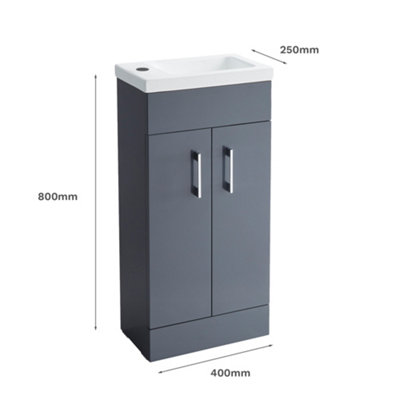 Anthracite 400mm Square Basin Vanity Unit Bathroom Compact Cloakroom Furniture