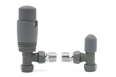 Anthracite Angled TRV Thermostatic Radiator Valve Lockshield Twin Pack Towel Rail Central Heating Radiators