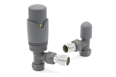 Anthracite Angled TRV Thermostatic Radiator Valve Lockshield Twin Pack Towel Rail Central Heating Radiators