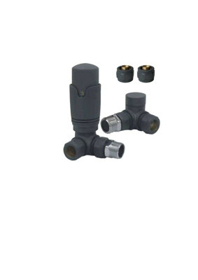Anthracite Corner TRV Thermostatic Radiator Valve and Lockshield 15mm x 1/2"