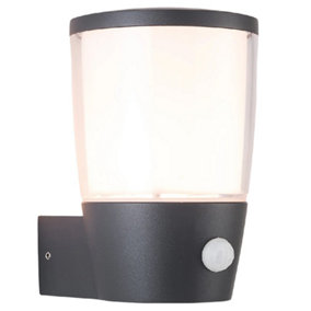 Anthracite Dark Grey Outdoor Modern Up Lantern Heavy Duty Aluminium Wall Light with PIR - IP54 - 16.3cm Height - ES E27 Required