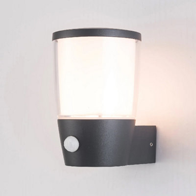 Anthracite Dark Grey Outdoor Modern Up Lantern Heavy Duty Aluminium Wall Light with PIR - IP54 - 16.3cm Height - ES E27 Required