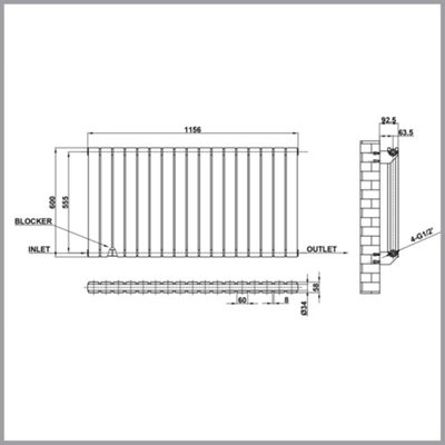 Anthracite Designer Radiator Horizontal Flat Panel Double Panel Rad ...