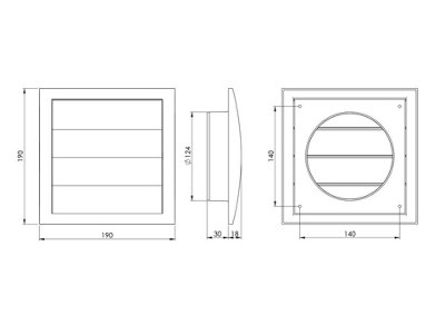 Anthracite Duct Gravity Flaps 190mm x 190mm / 125mm Vent Cover