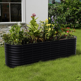 Anthracite Galvanized Raised Bed Kits Oval Outdoor Deep Root Planter Box for Vegetables Flower 240cm W x 80cm D
