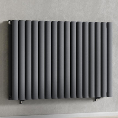 Anthracite Gray 960 x 600 mm Modern Horizontal Column Designer Radiator Oval Double Panel Radiator Heater