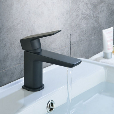 Anthracite Grey 400 Vanity Basin Sink Unit & Black Curve Basin Tap & Handles