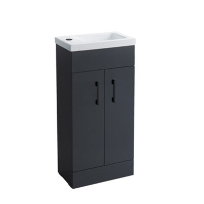 Anthracite Grey 400 Vanity Basin Sink Unit & Black Handles