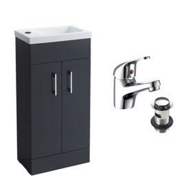 Anthracite Grey 400 Vanity Basin Sink Unit & Chrome Single Lever Tap & Handles