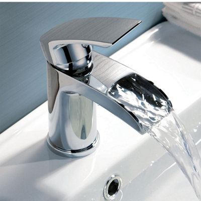 Anthracite Grey 400 Vanity Basin Sink Unit & Chrome Waterfall Tap & Handles
