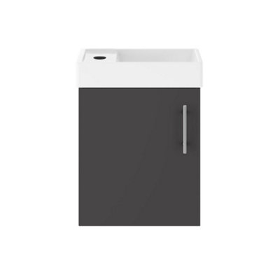 Anthracite Grey 400 Wall Hung Basin Sink Vanity Unit Compact Cloakroom ...