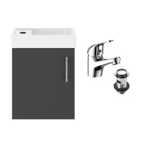 Anthracite Grey 400 Wall Hung Basin Sink Vanity Unit & Dom Basin Tap