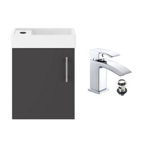 Anthracite Grey 400 Wall Hung Basin Sink Vanity Unit & Lucia Basin Tap