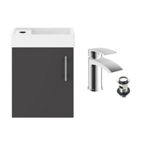 Anthracite Grey 400 Wall Hung Basin Sink Vanity Unit & Sleek Basin Tap