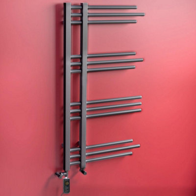 Anthracite Grey 500 x 900mm Dual Fuel Bathroom Designer Towel Rail Radiator With Thermostatic AF Electric Element Model Sydney