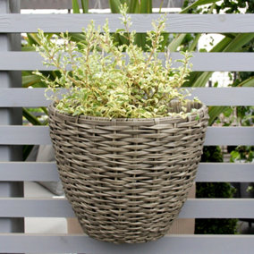 Anthracite Grey Rattan Balcony Outdoor Hanging Planter - Size Large - Ready For Planting Up - Over Fence Planter