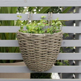 Anthracite Grey Rattan Balcony Outdoor Hanging Planter - Size Small - Ready For Planting Up - Over Fence Planter