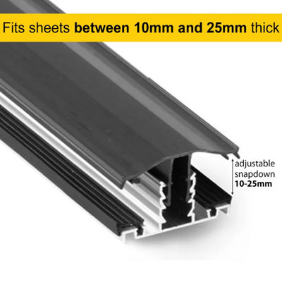 Anthracite Grey Snapdown Rafter Supported TGlaze Glazing Bar for 10, 16 and 25mm Polycarbonate Roofing Sheets 4m