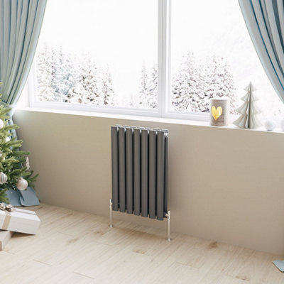 Anthracite Horizontal Double Oval Column Radiator (H)600mm (W)413mm 2736 BTU Steel Compatible for Central Heating System