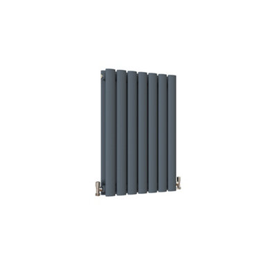 Anthracite Horizontal Double Oval Column Radiator (H)600mm (W)413mm 2736 BTU Steel Compatible for Central Heating System