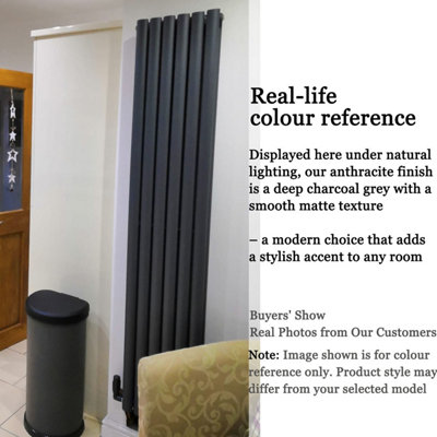 Anthracite Horizontal Double Oval Column Radiator (H)600mm (W)413mm 2736 BTU Steel Compatible for Central Heating System