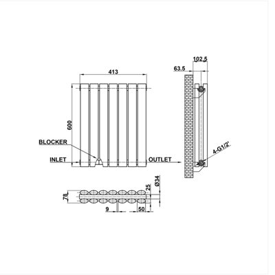 Anthracite Horizontal Double Oval Column Radiator (H)600mm (W)413mm 2736 BTU Steel Compatible for Central Heating System