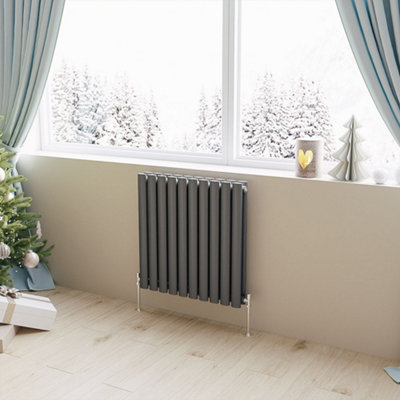Anthracite Horizontal Double Oval Column Radiator (H)600mm (W)590mm 3900 BTU Steel Compatible for Central Heating System